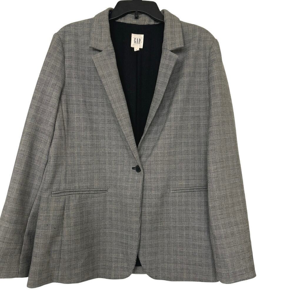 Gap Gray/Black Glen Plaid Classic One Button Blazer Career Academia Size 18